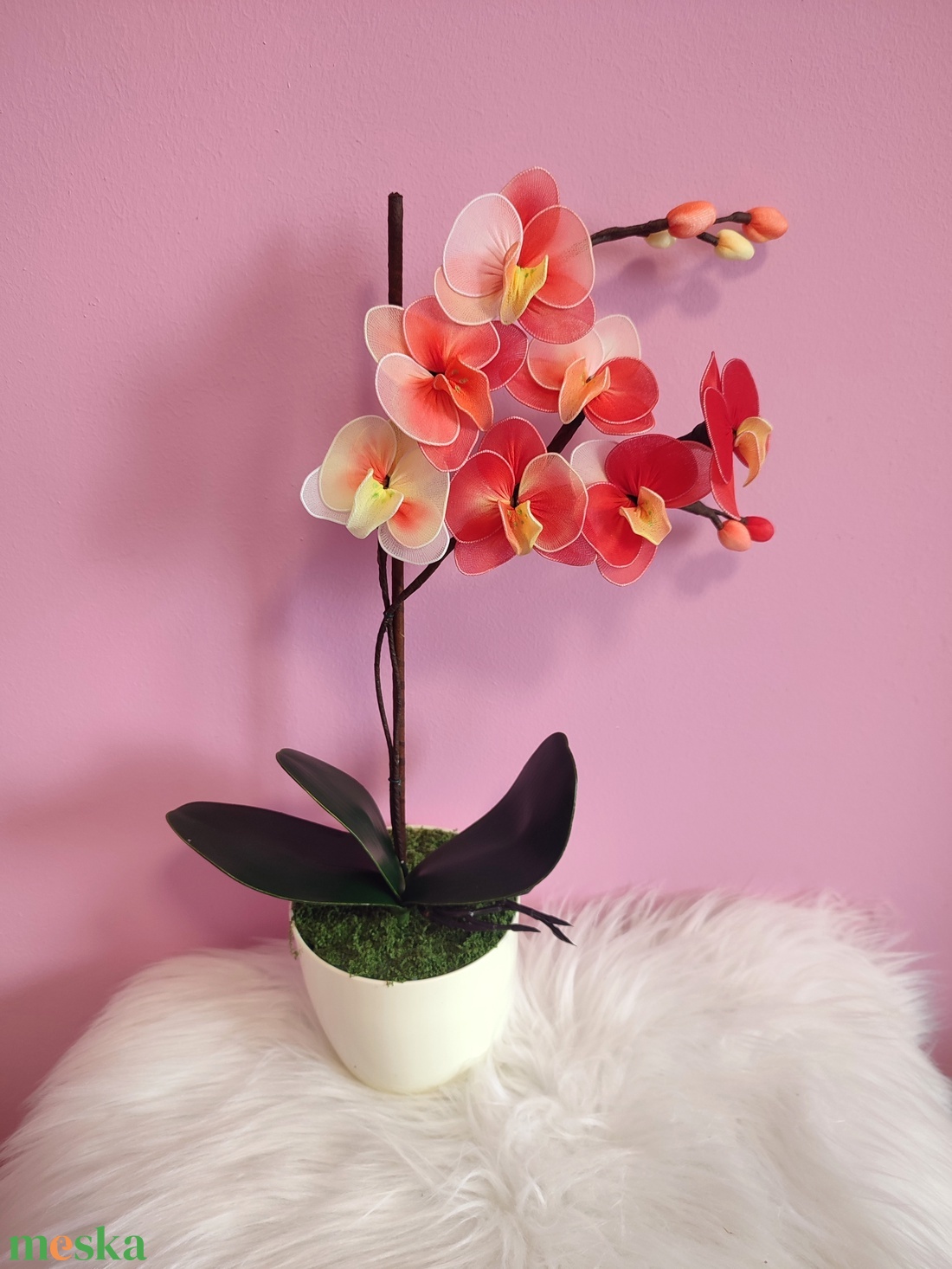 Orchidea dekor kaspóban - otthon & életmód - virágdekoráció - virágdíszek - asztali virágdísz - Meska.hu