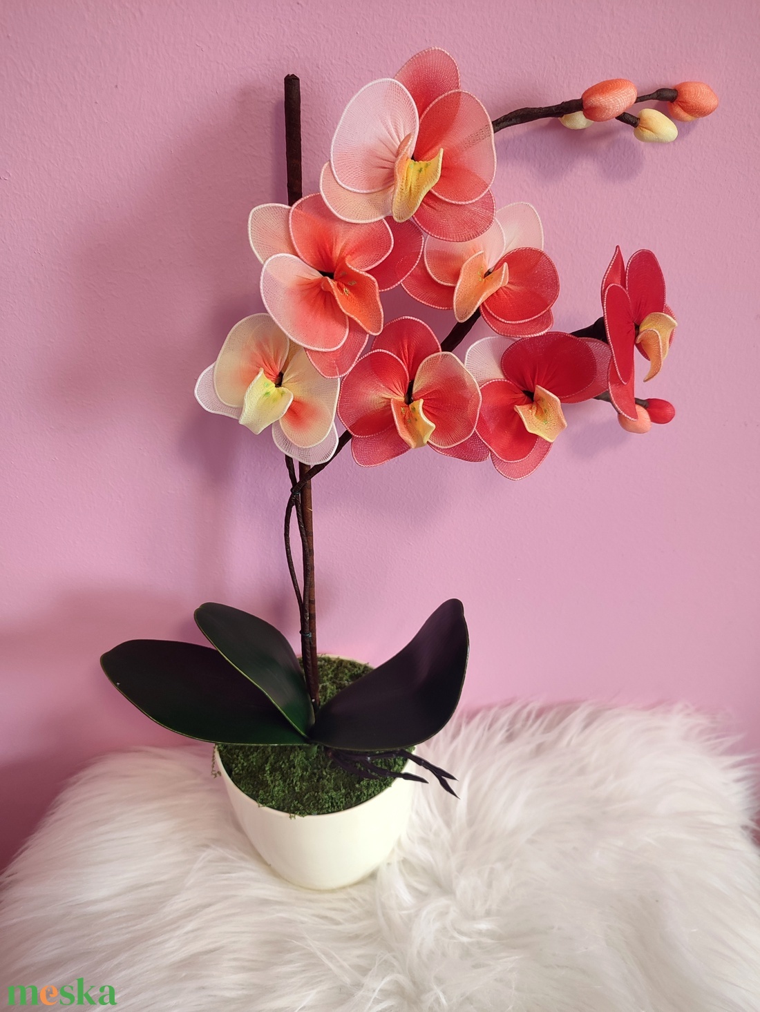 Orchidea dekor kaspóban - otthon & életmód - virágdekoráció - virágdíszek - asztali virágdísz - Meska.hu