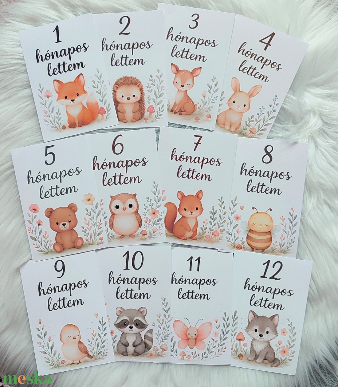 Baba hónapkártya szett -Erdei állatok (1-12) hónap - baba - mama - babafotózás - baba mérföldkő kártyák - Meska.hu