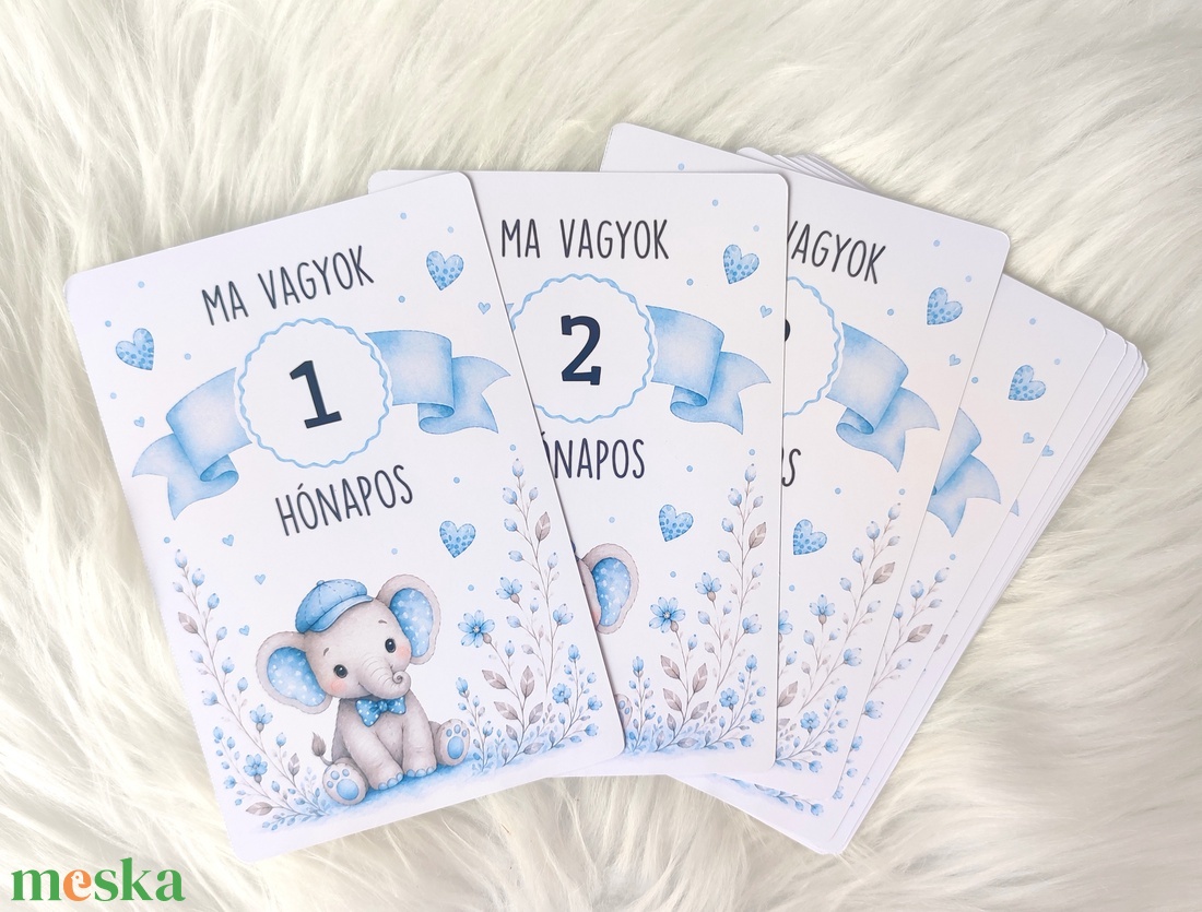 Elefántos, baba hónapkártya szett � 1�12 hónap 10�15 cm  - baba - mama - babafotózás - baba mérföldkő kártyák - Meska.hu