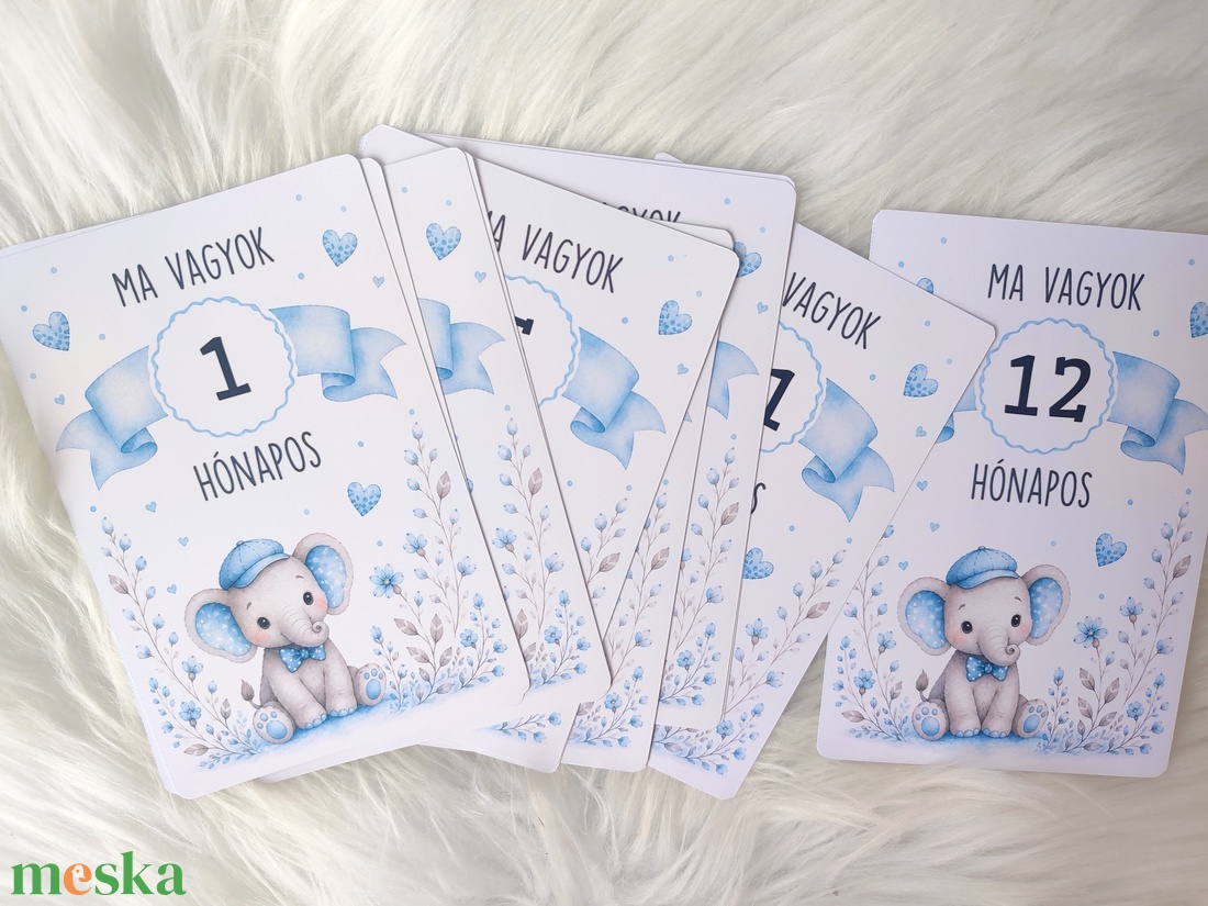 Elefántos, baba hónapkártya szett � 1�12 hónap 10�15 cm  - baba - mama - babafotózás - baba mérföldkő kártyák - Meska.hu