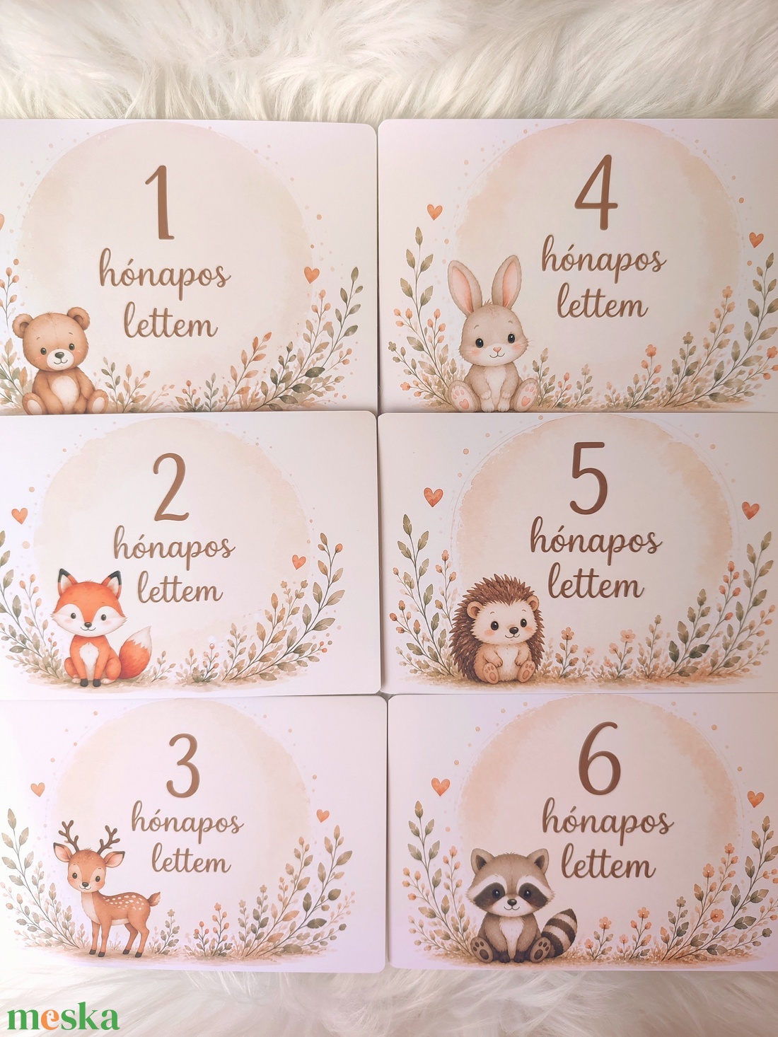 Állatos  baba hónapkártya szett � 1�12 hónap 10�15 cm  - baba - mama - babafotózás - baba mérföldkő kártyák - Meska.hu