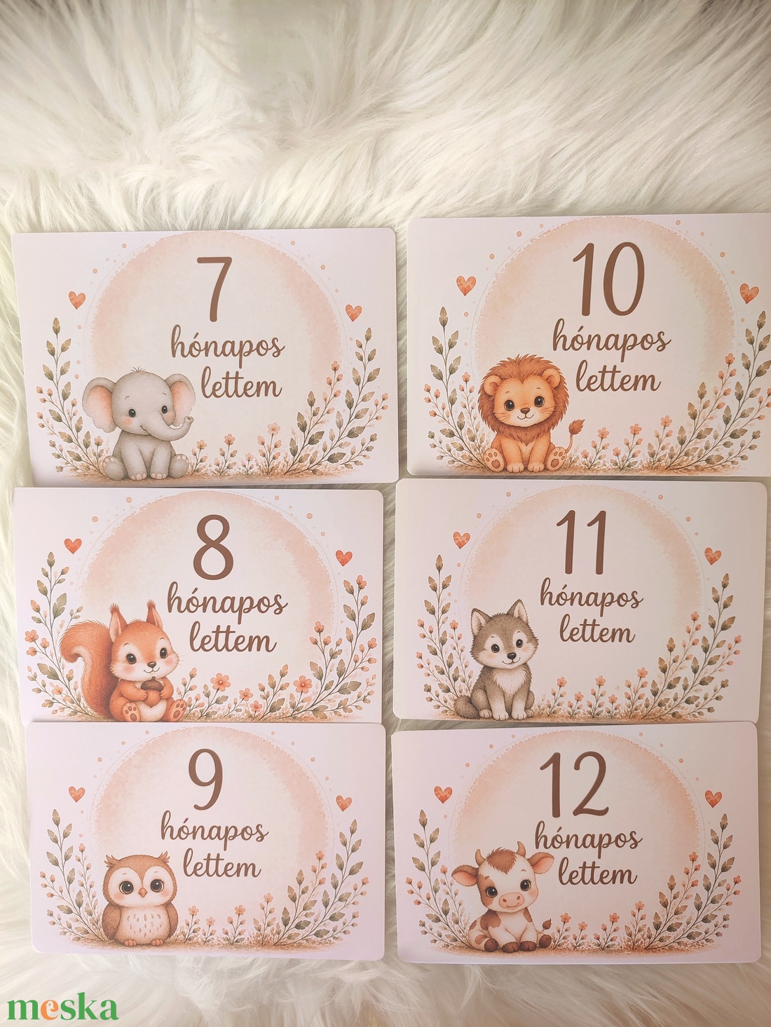 Állatos  baba hónapkártya szett � 1�12 hónap 10�15 cm  - baba - mama - babafotózás - baba mérföldkő kártyák - Meska.hu