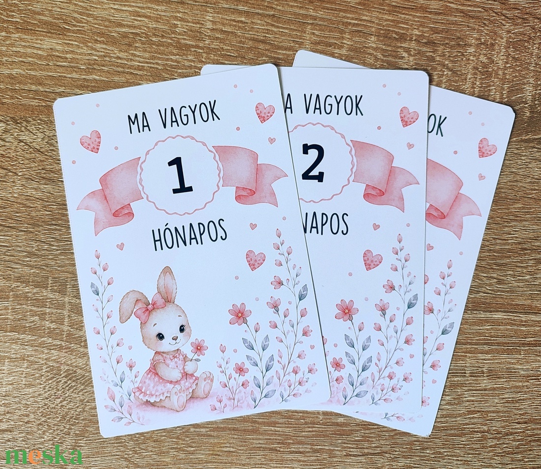 Kislányos baba hónapkártya szett � 1�12 hónap 10�15 cm  - baba - mama - babafotózás - baba mérföldkő kártyák - Meska.hu