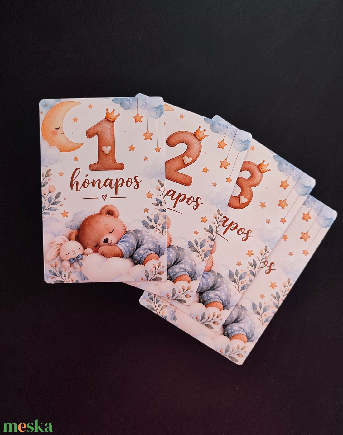 Baba hónapkártya szett -mackós (1-12) hónap - baba - mama - babafotózás - baba mérföldkő kártyák - Meska.hu