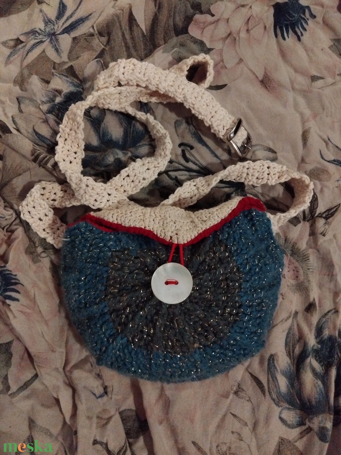 Horgolt övtáska, kék - táska & tok - övtáska - Meska.hu