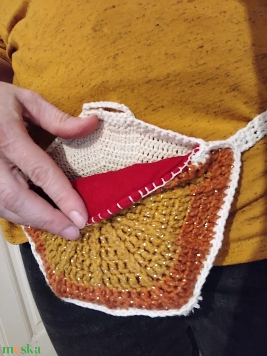 Horgolt övtáska, okker - táska & tok - övtáska - Meska.hu