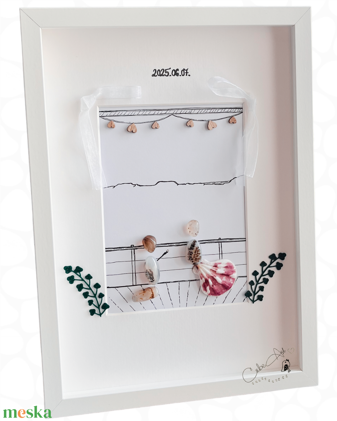 Lánykérés - Ifjú Szerelmes pár kavicskép_ Romantikus_ Esküvő_21x30cm - esküvő - nászajándék - esküvői pénzátadó képkeret - Meska.hu