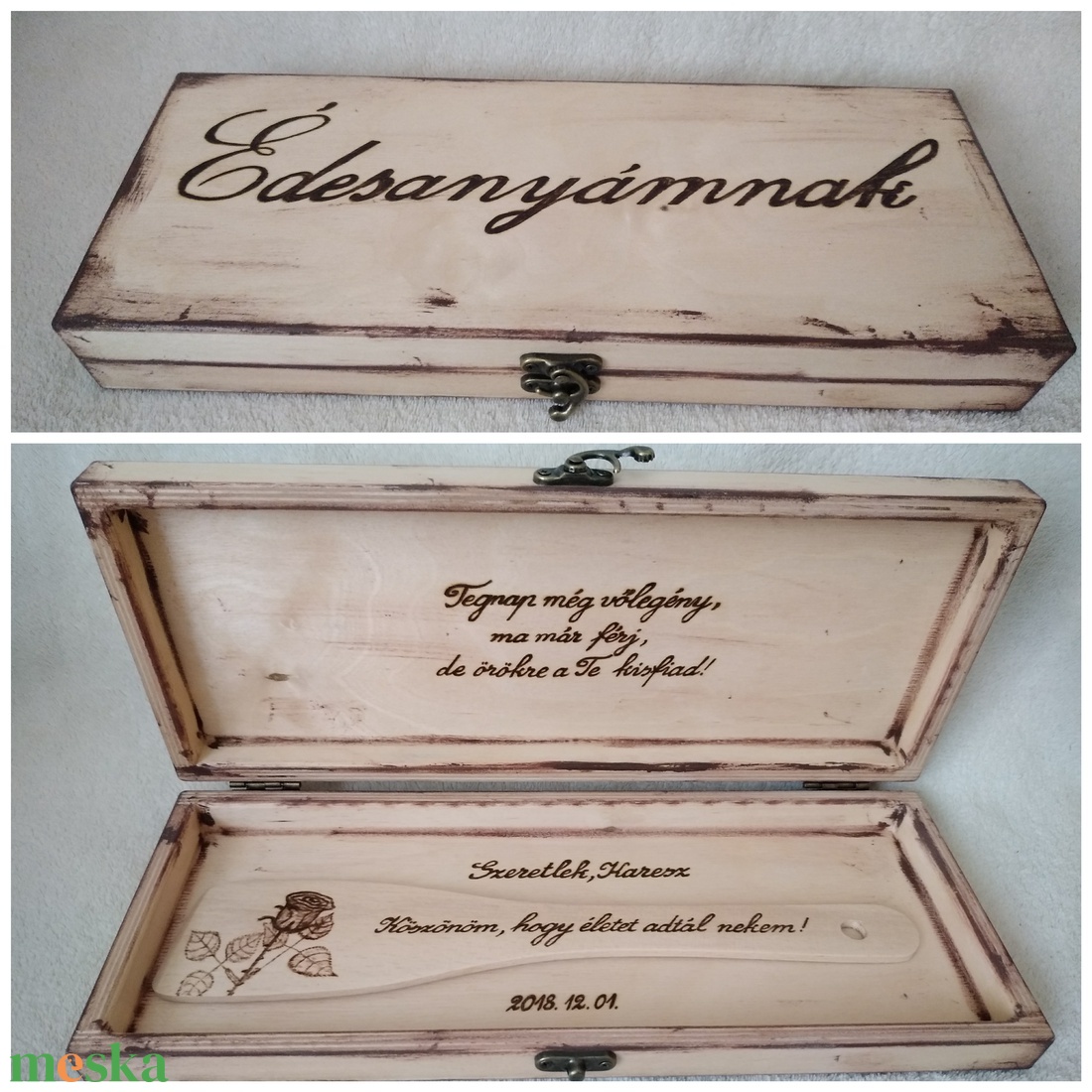 Gravírozott fakanál díszdobozban- szülőköszöntő  anyukáknak - esküvő - emlék & ajándék - szülőköszöntő ajándék - Meska.hu