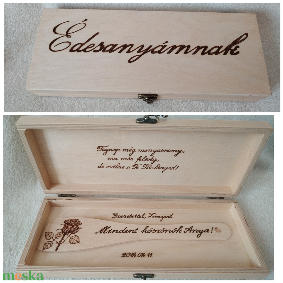 Gravírozott fakanál díszdobozban- szülőköszöntő  anyukáknak - esküvő - emlék & ajándék - szülőköszöntő ajándék - Meska.hu