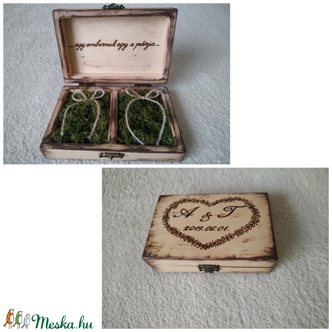 Vintage esküvői gyűrű tartó doboz fából - - Meska.hu Vintage esküvői gyűrű tartó doboz fából - - Meska.hu