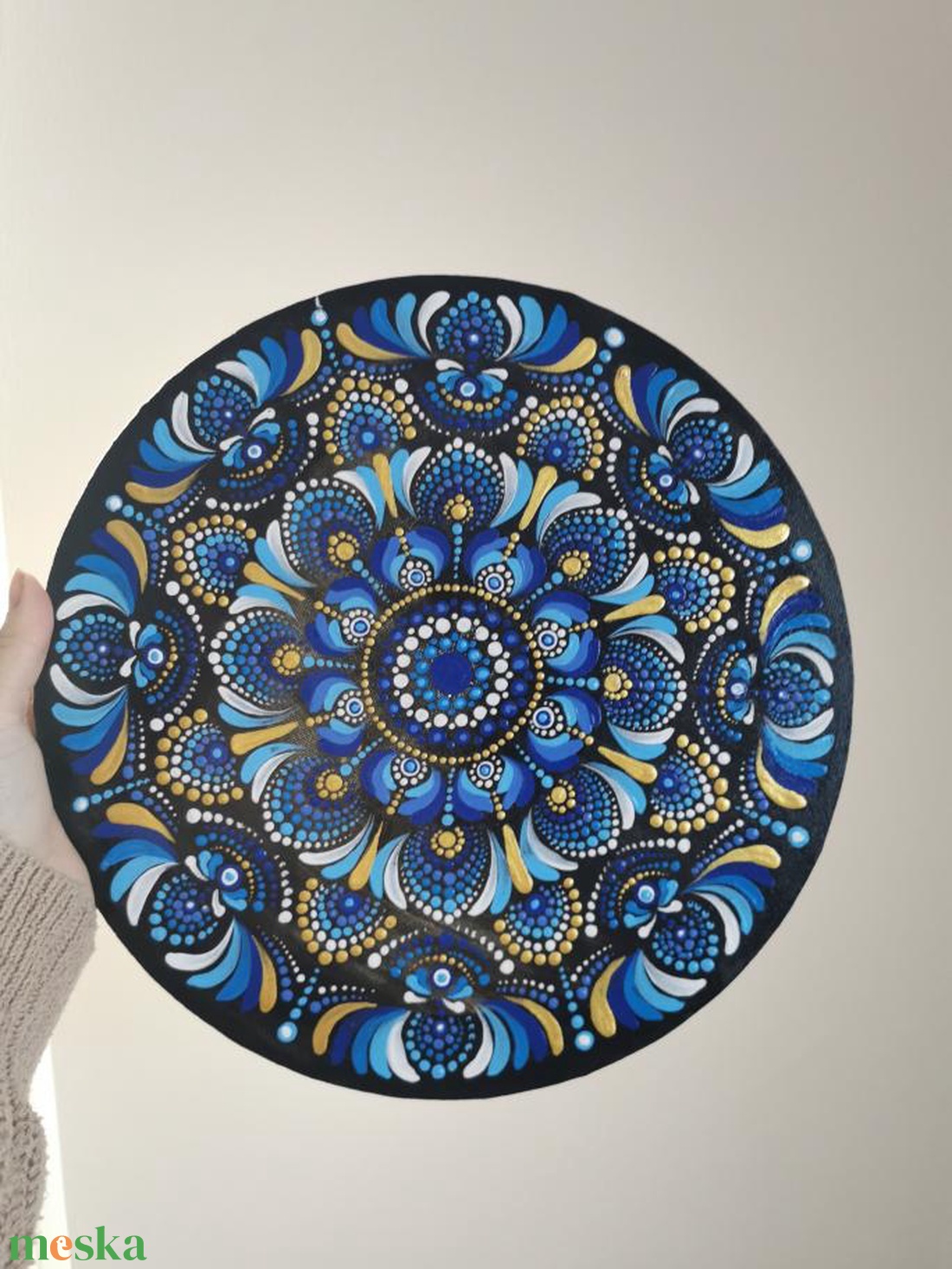 Kék pontozott mandala  - művészet - festmény - akril - Meska.hu