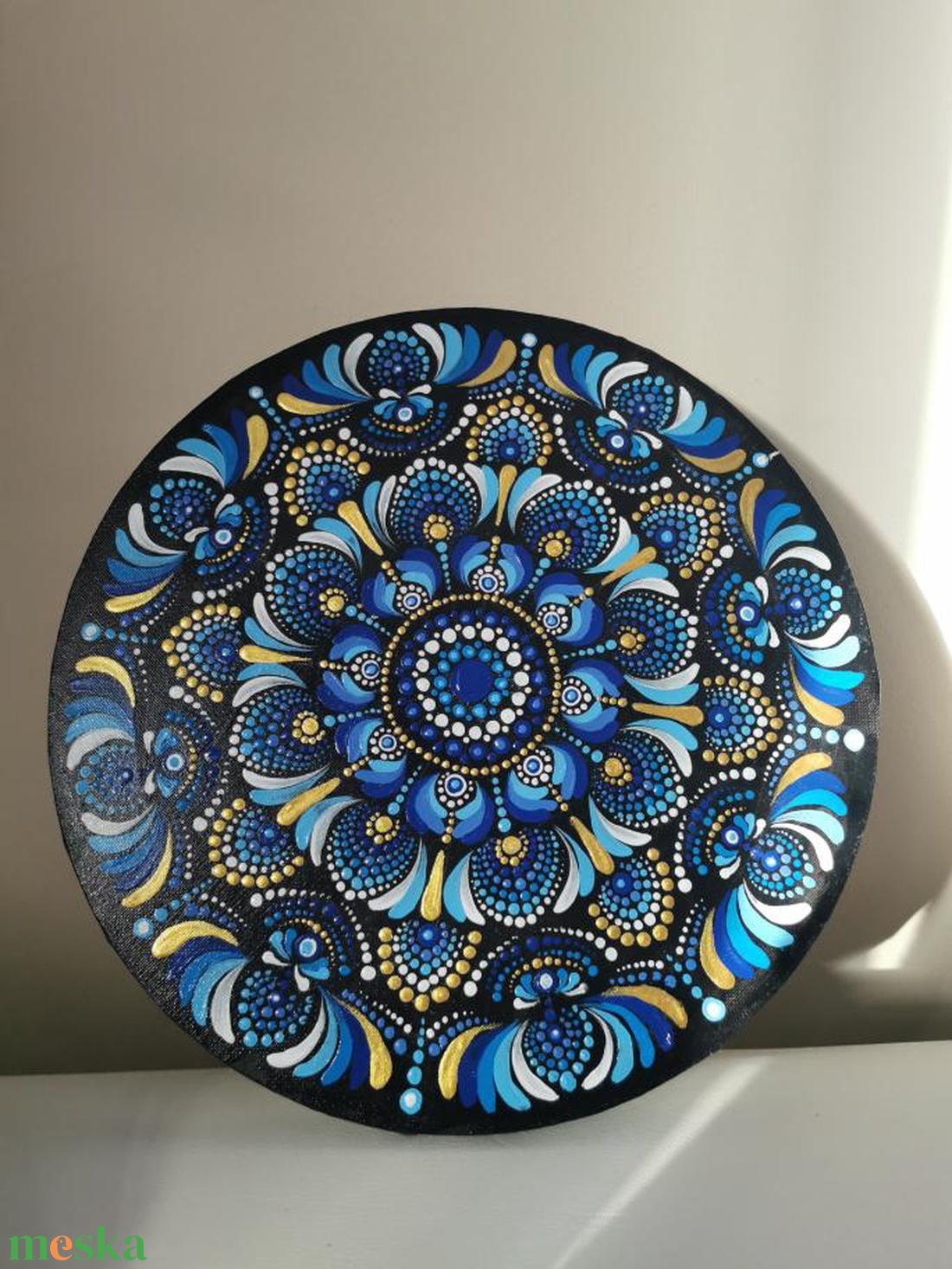 Kék pontozott mandala  - művészet - festmény - akril - Meska.hu
