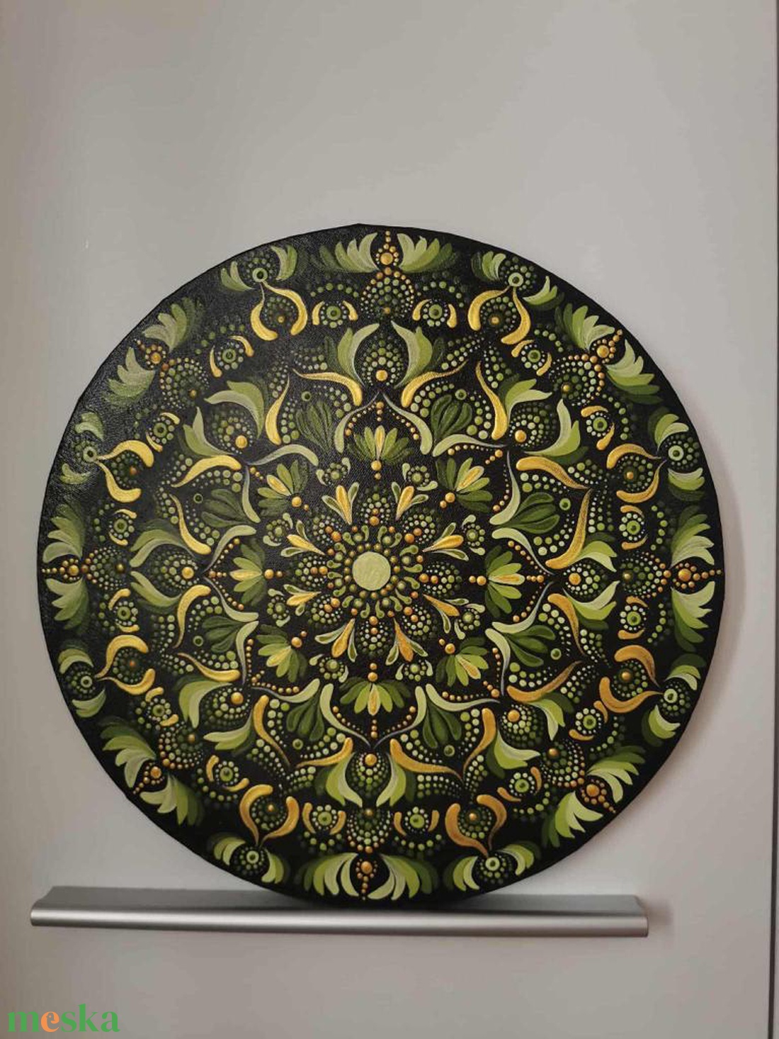 Kézzel festett mandala - 30x30 cm zöld színben - művészet - festmény - akril - Meska.hu