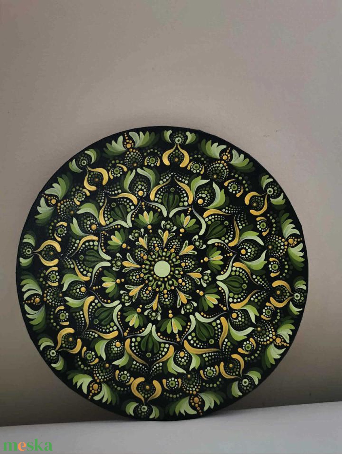 Kézzel festett mandala - 30x30 cm zöld színben - művészet - festmény - akril - Meska.hu