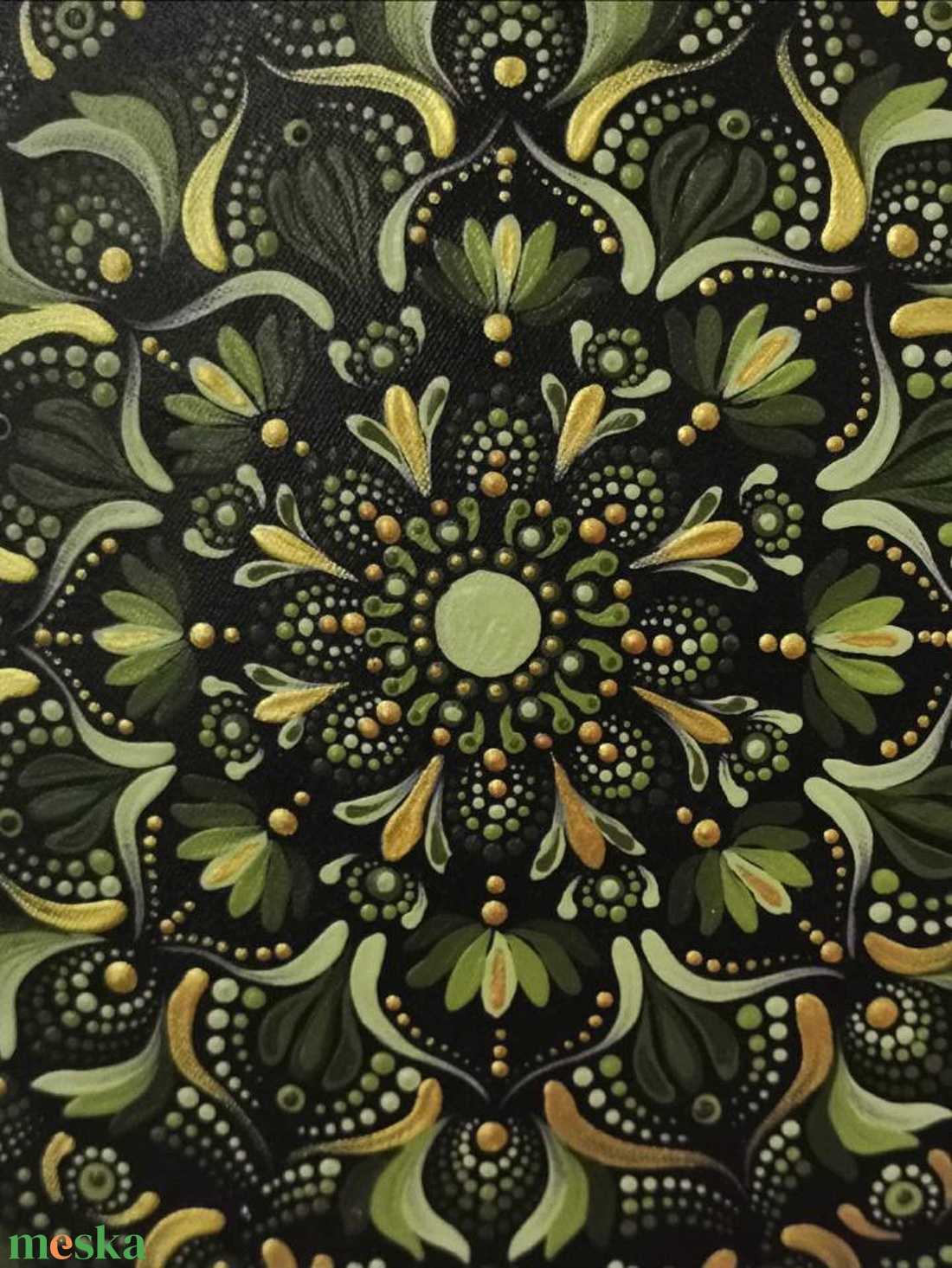 Kézzel festett mandala - 30x30 cm zöld színben - művészet - festmény - akril - Meska.hu