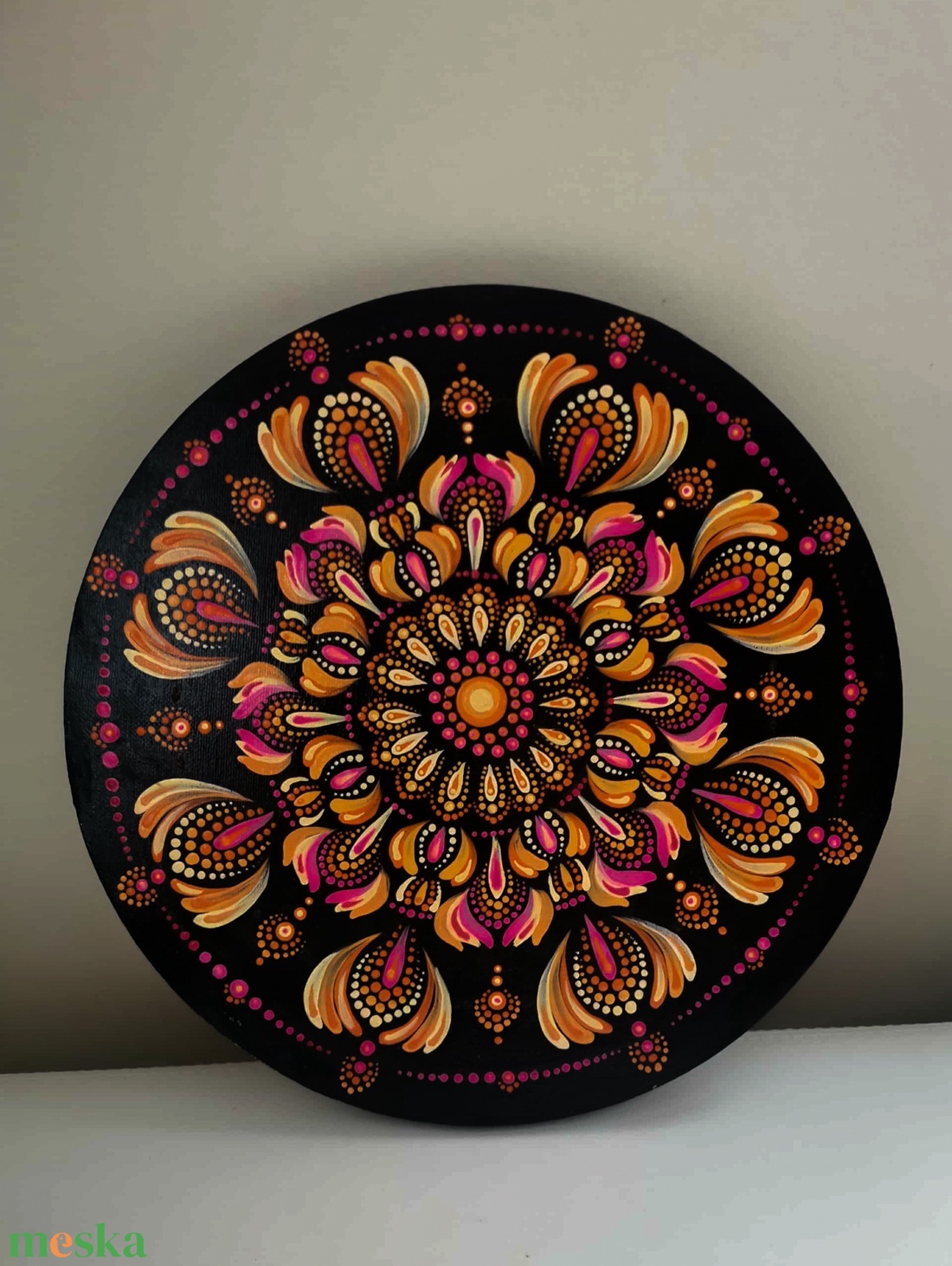 Kézzel festett rózsaszín mandala 30x30 cm - művészet - festmény - akril - Meska.hu