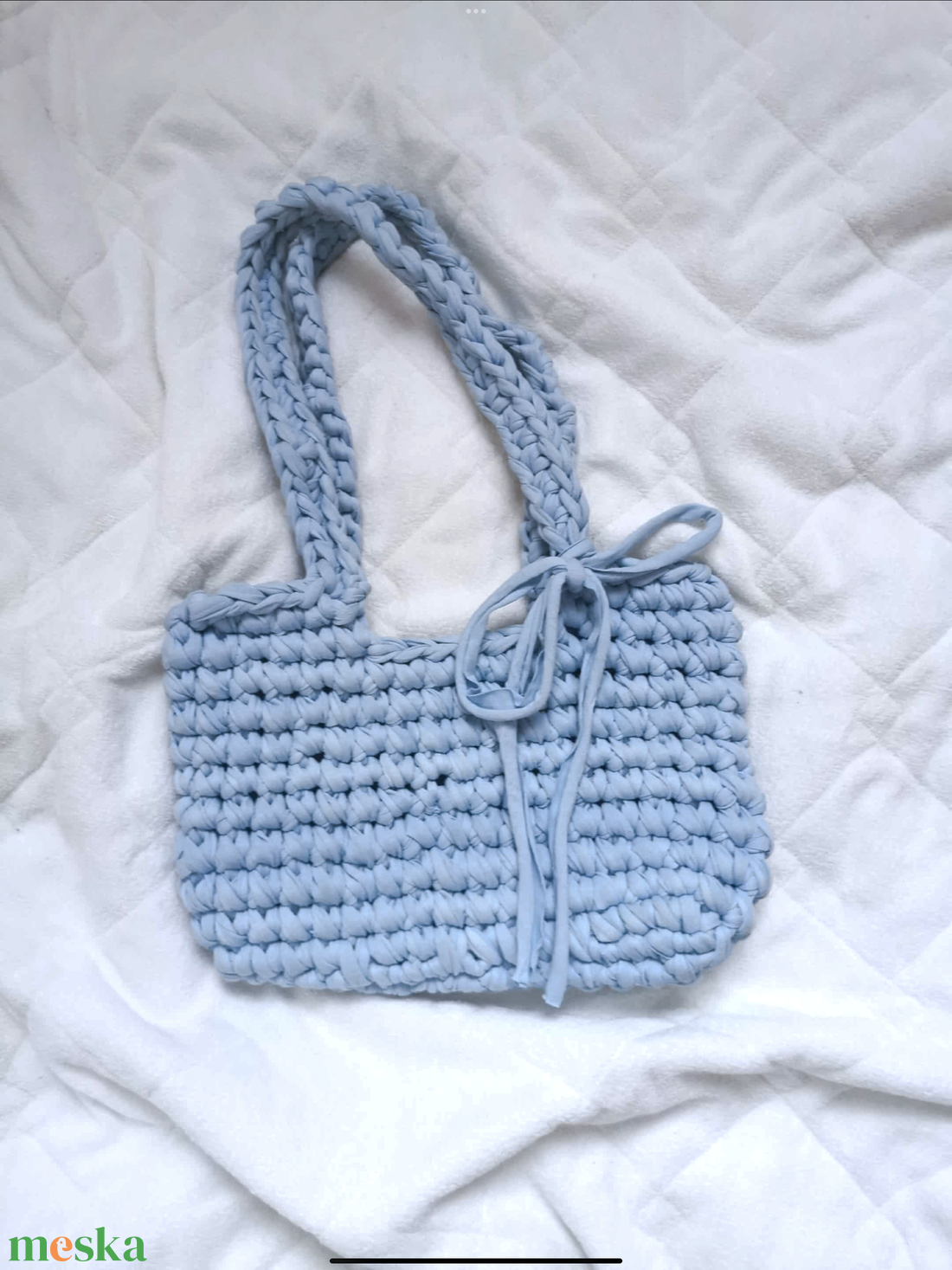 Kézzel horgolt világoskék táska - táska & tok - kézitáska & válltáska - válltáska - Meska.hu