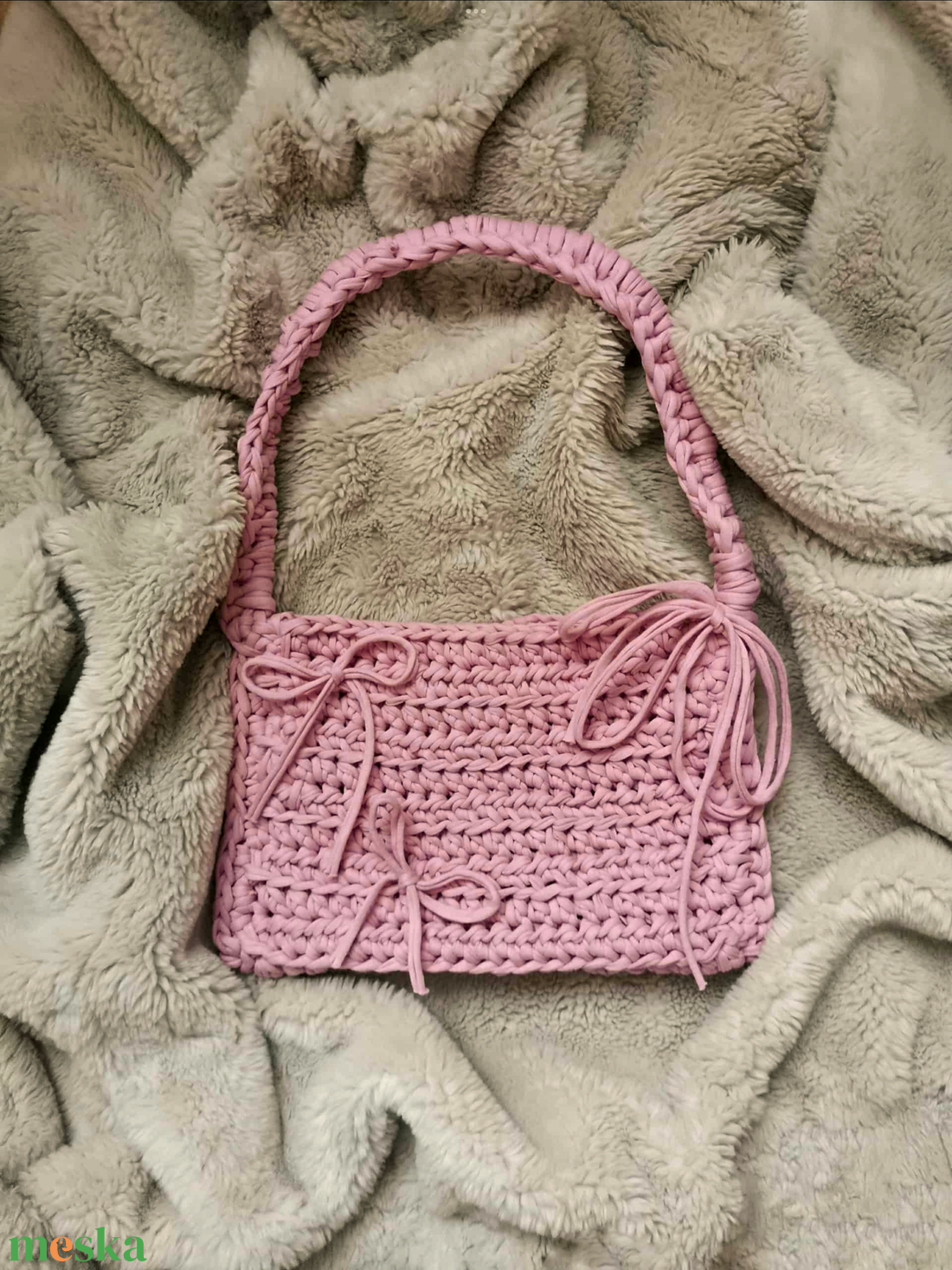 Kézzel készült rózsaszín masnis válltáska - táska & tok - kézitáska & válltáska - válltáska - Meska.hu