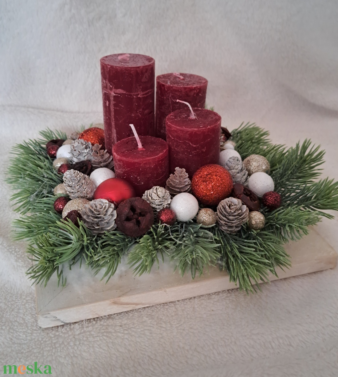 Adventi asztaldísz bordó-fenyő - karácsony - adventi díszek - adventi asztaldísz - Meska.hu