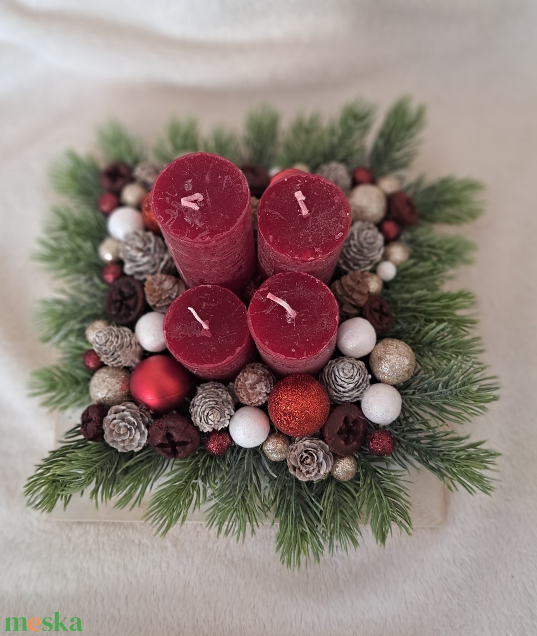 Adventi asztaldísz bordó-fenyő - karácsony - adventi díszek - adventi asztaldísz - Meska.hu