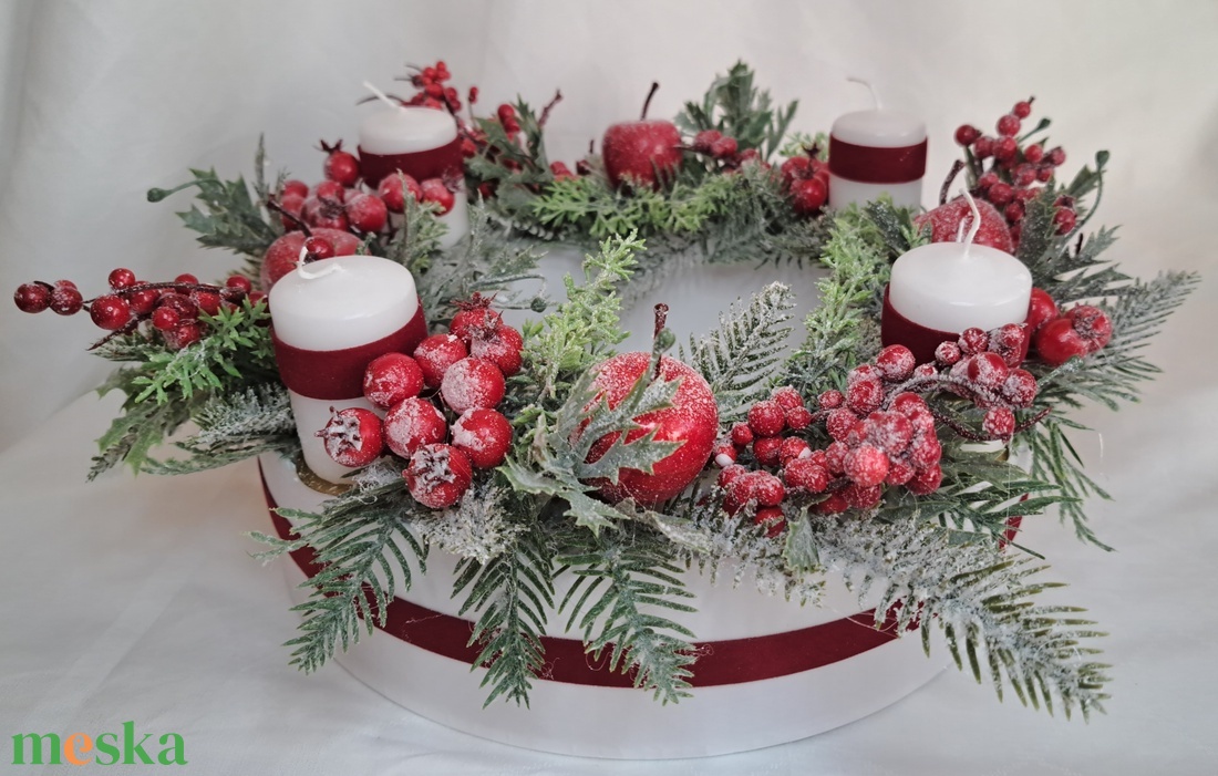 Adventi gyertyás asztaldísz klasszikus színekben - karácsony - adventi díszek - adventi asztaldísz - Meska.hu