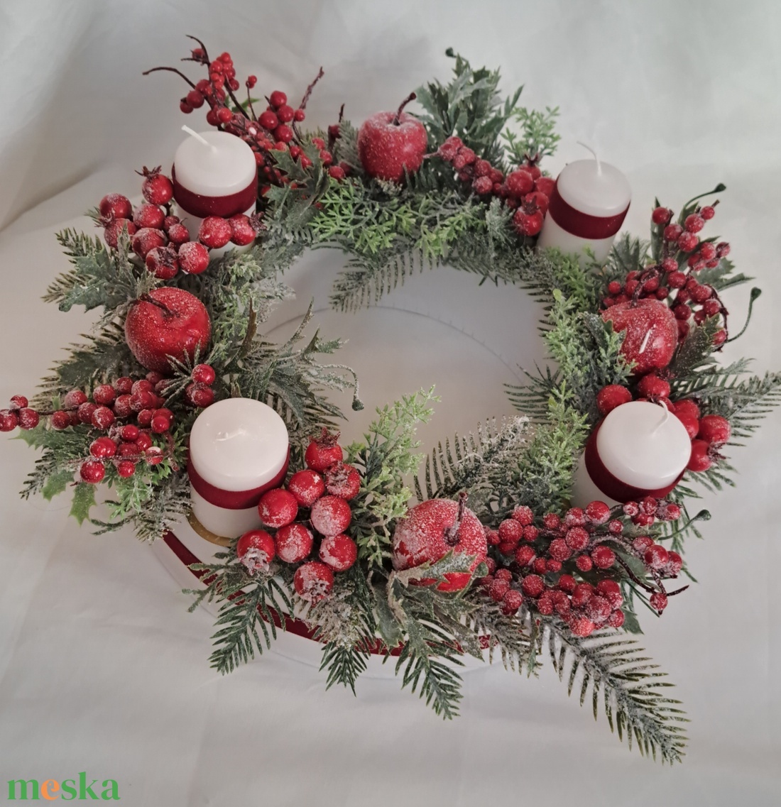 Adventi gyertyás asztaldísz klasszikus színekben - karácsony - adventi díszek - adventi asztaldísz - Meska.hu