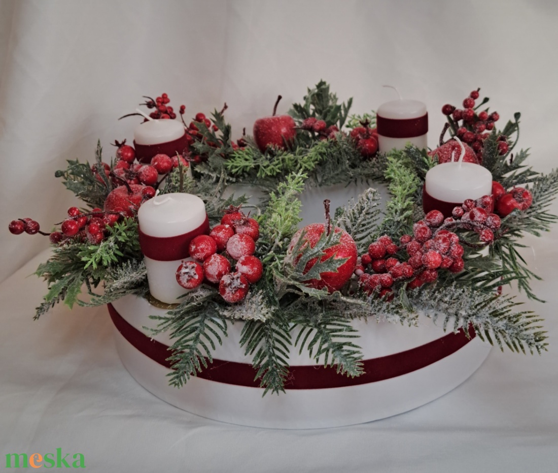 Adventi gyertyás asztaldísz klasszikus színekben - karácsony - adventi díszek - adventi asztaldísz - Meska.hu