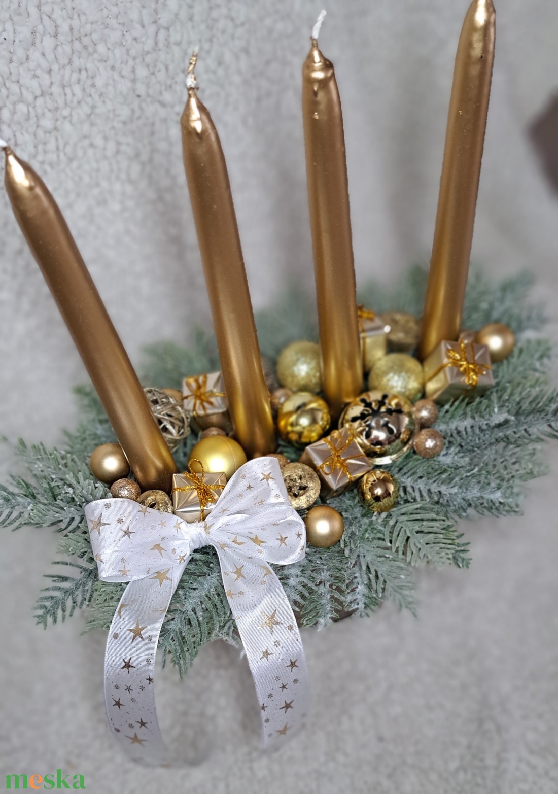 Adventi gyertyás asztaldísz arany színekben - karácsony - adventi díszek - adventi asztaldísz - Meska.hu