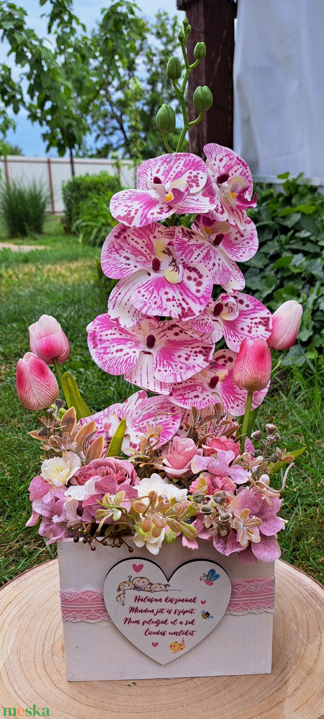 Orchideás asztaldísz óvoda bölcsöde ballagás ajándék - otthon & életmód - dekoráció - asztal és polc dekoráció - asztaldísz - Meska.hu