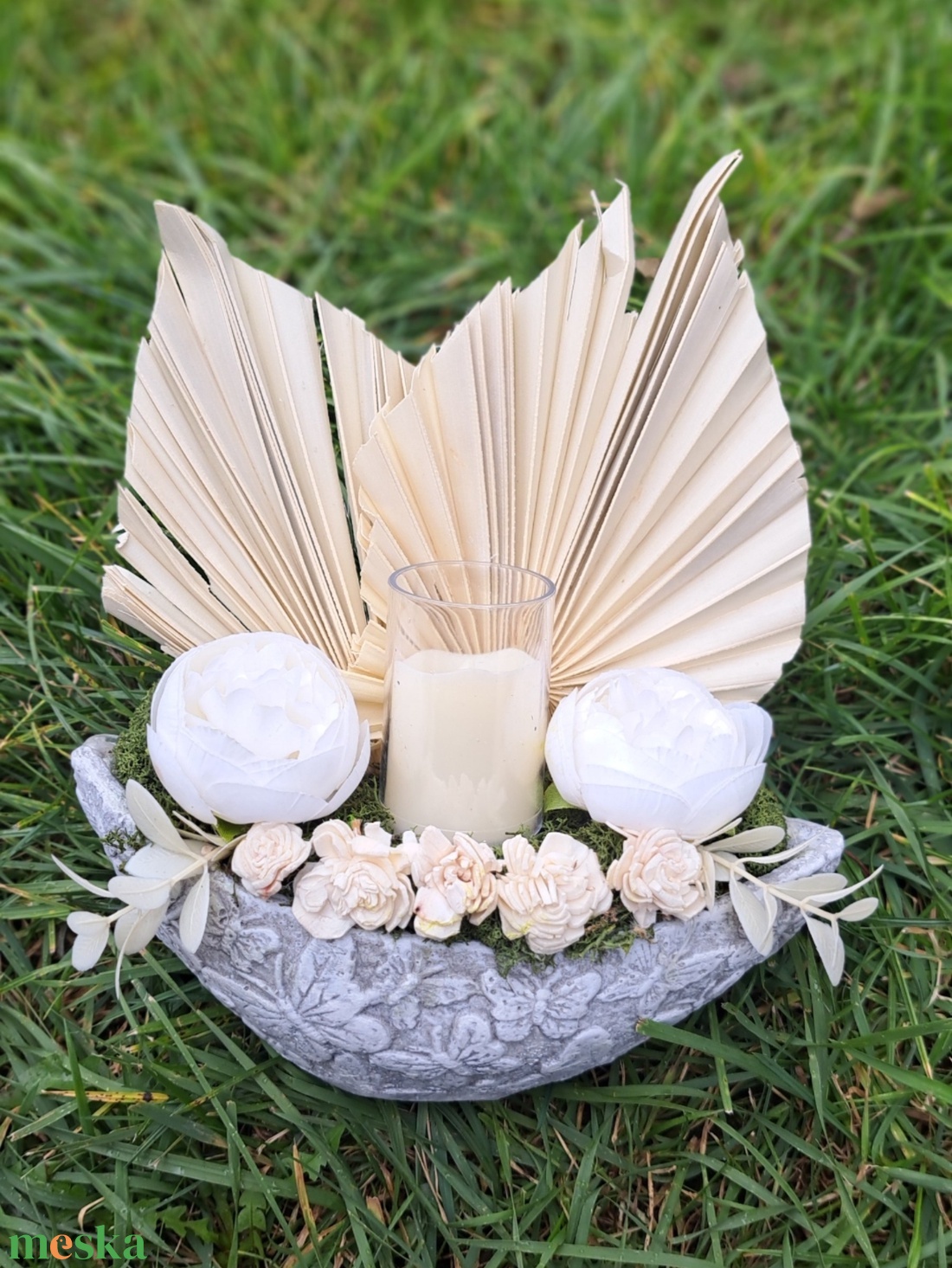 Sírdísz kőkaspóban - otthon & életmód - vallás - temetkezési tárgy - sírdísz, kegyeleti dísz - Meska.hu