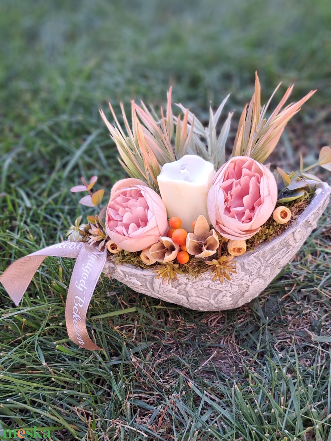 Sírdísz kőkaspóban - otthon & életmód - vallás - temetkezési tárgy - sírdísz, kegyeleti dísz - Meska.hu