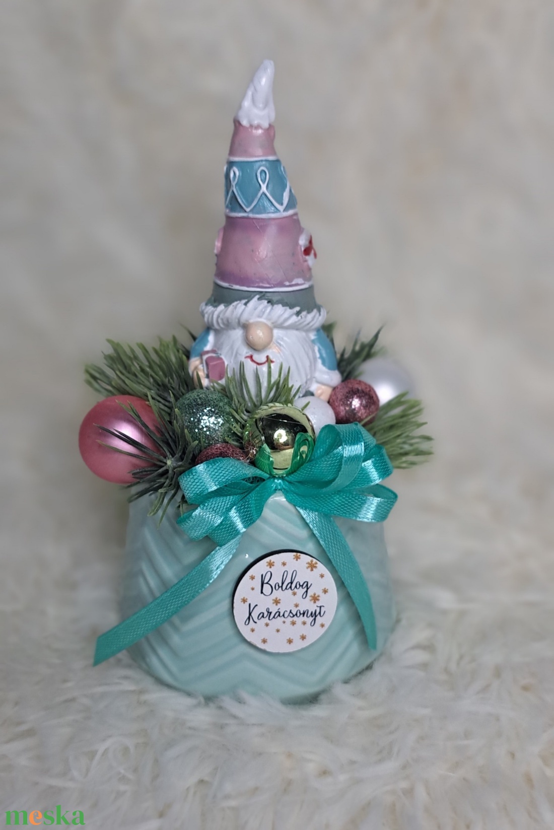 Adventi manós asztaldísz menta-rozsaszin - karácsony - adventi díszek - adventi asztaldísz - Meska.hu