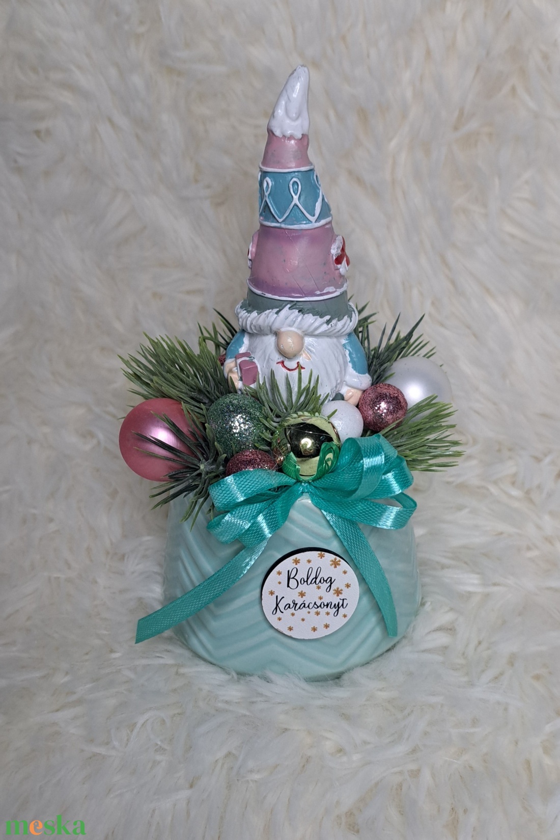 Adventi manós asztaldísz menta-rozsaszin - karácsony - adventi díszek - adventi asztaldísz - Meska.hu