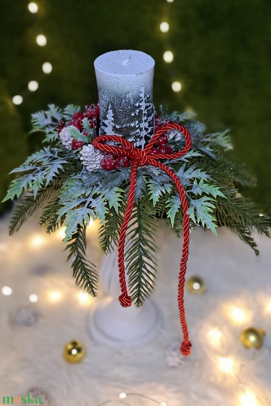 Adventi asztaldísz mintás gyertyával - karácsony - adventi díszek - adventi asztaldísz - Meska.hu