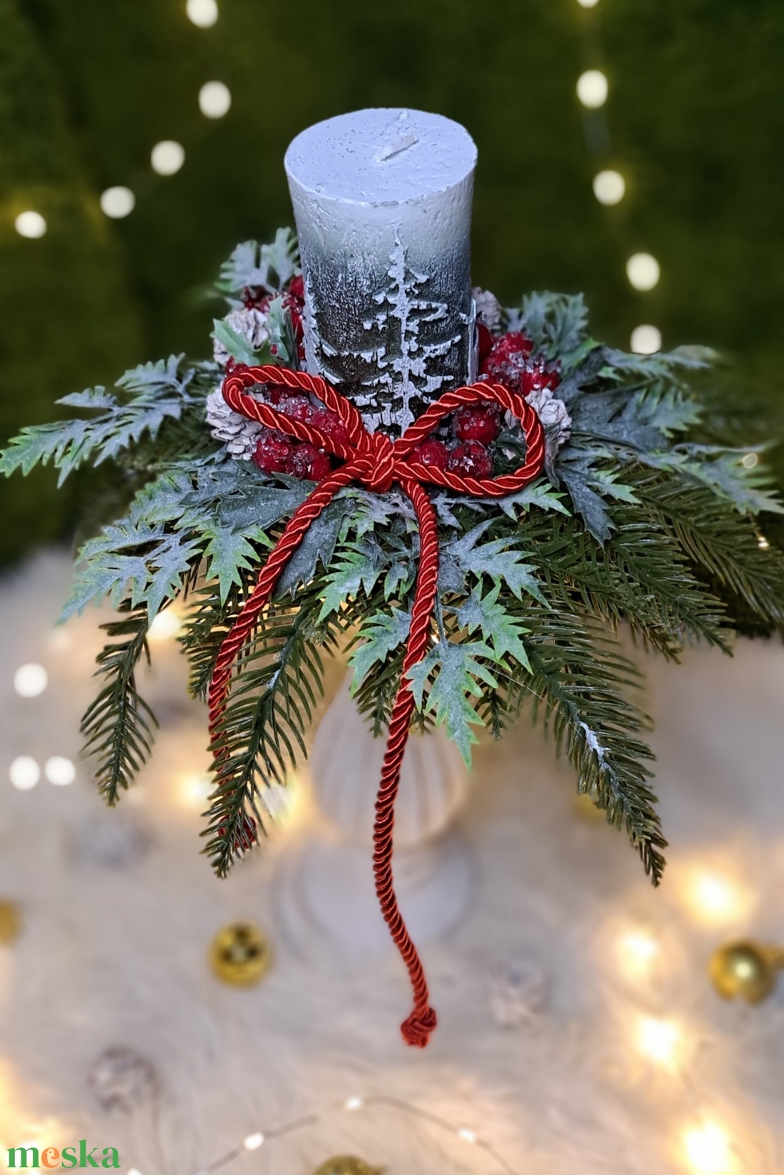 Adventi asztaldísz mintás gyertyával - karácsony - adventi díszek - adventi asztaldísz - Meska.hu