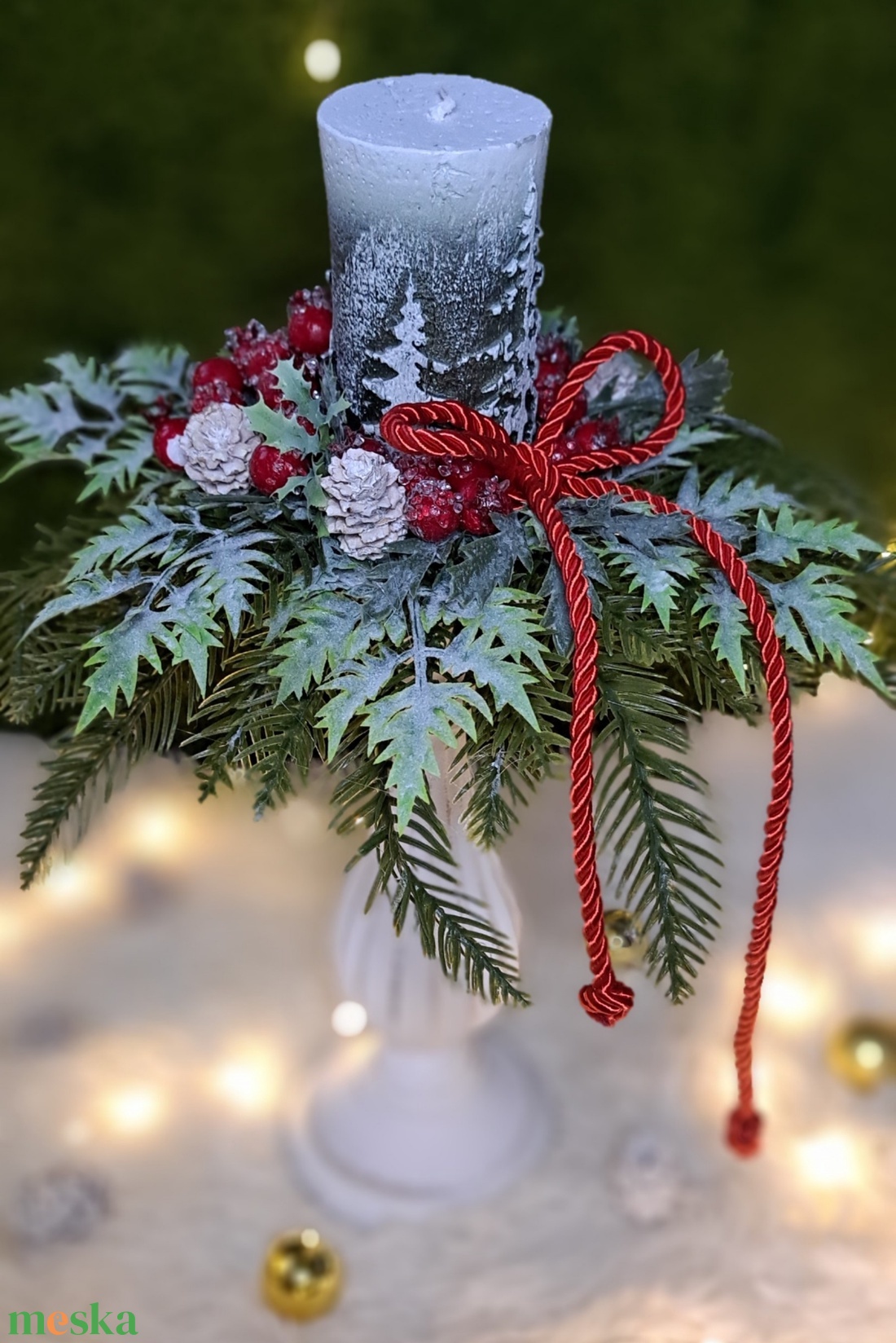 Adventi asztaldísz mintás gyertyával - karácsony - adventi díszek - adventi asztaldísz - Meska.hu