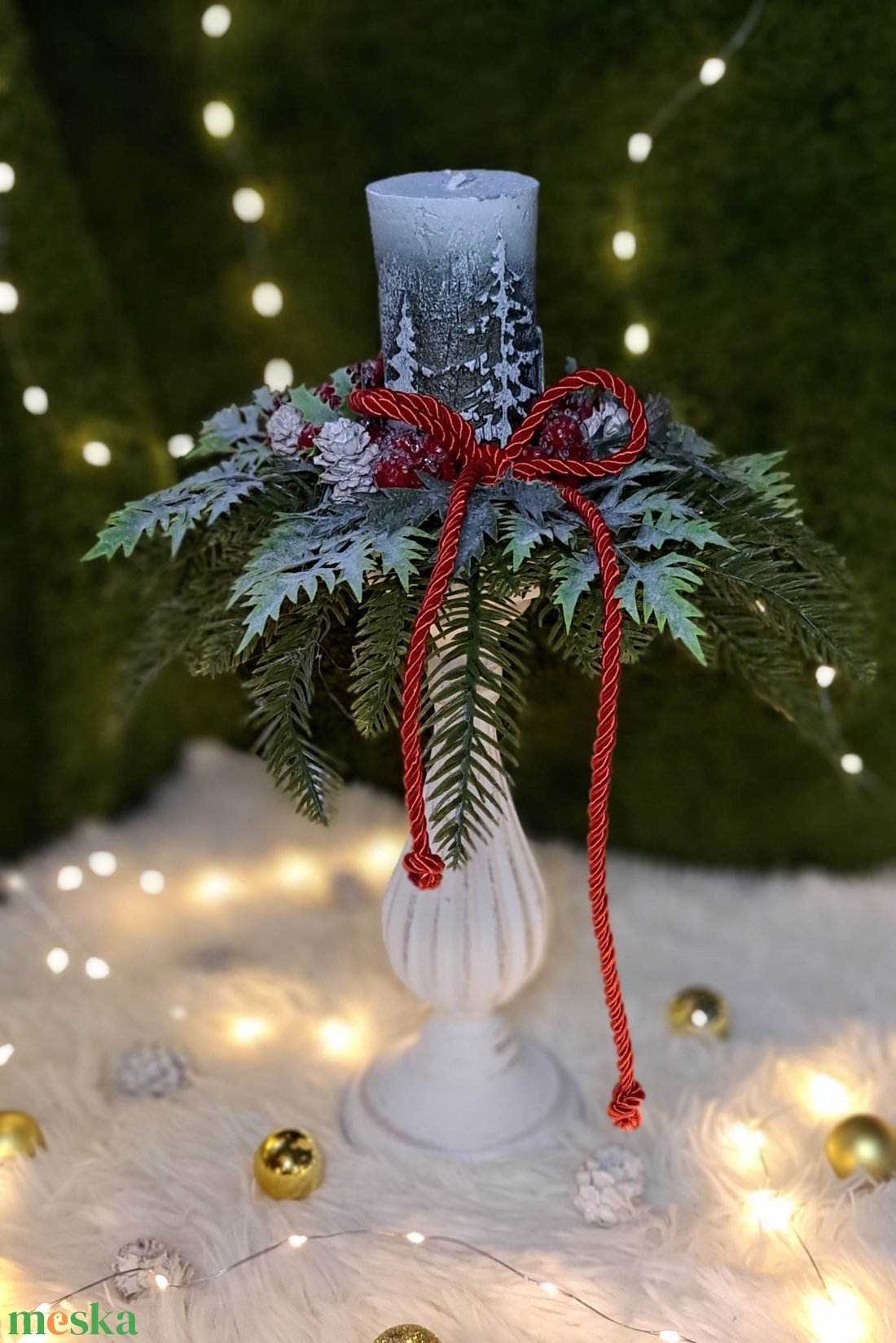 Adventi asztaldísz mintás gyertyával - karácsony - adventi díszek - adventi asztaldísz - Meska.hu