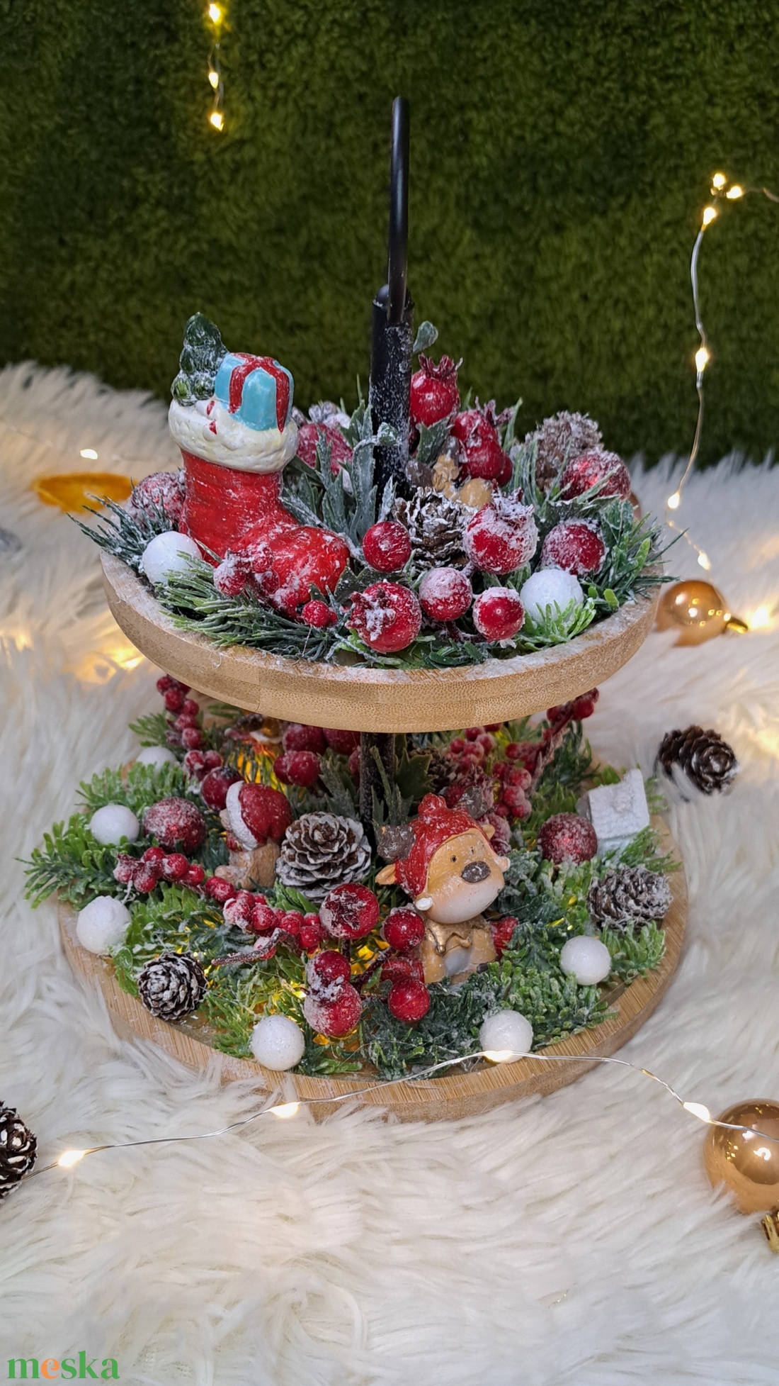 Emeletes adventi asztaldísz figurákkal - karácsony - adventi díszek - adventi asztaldísz - Meska.hu