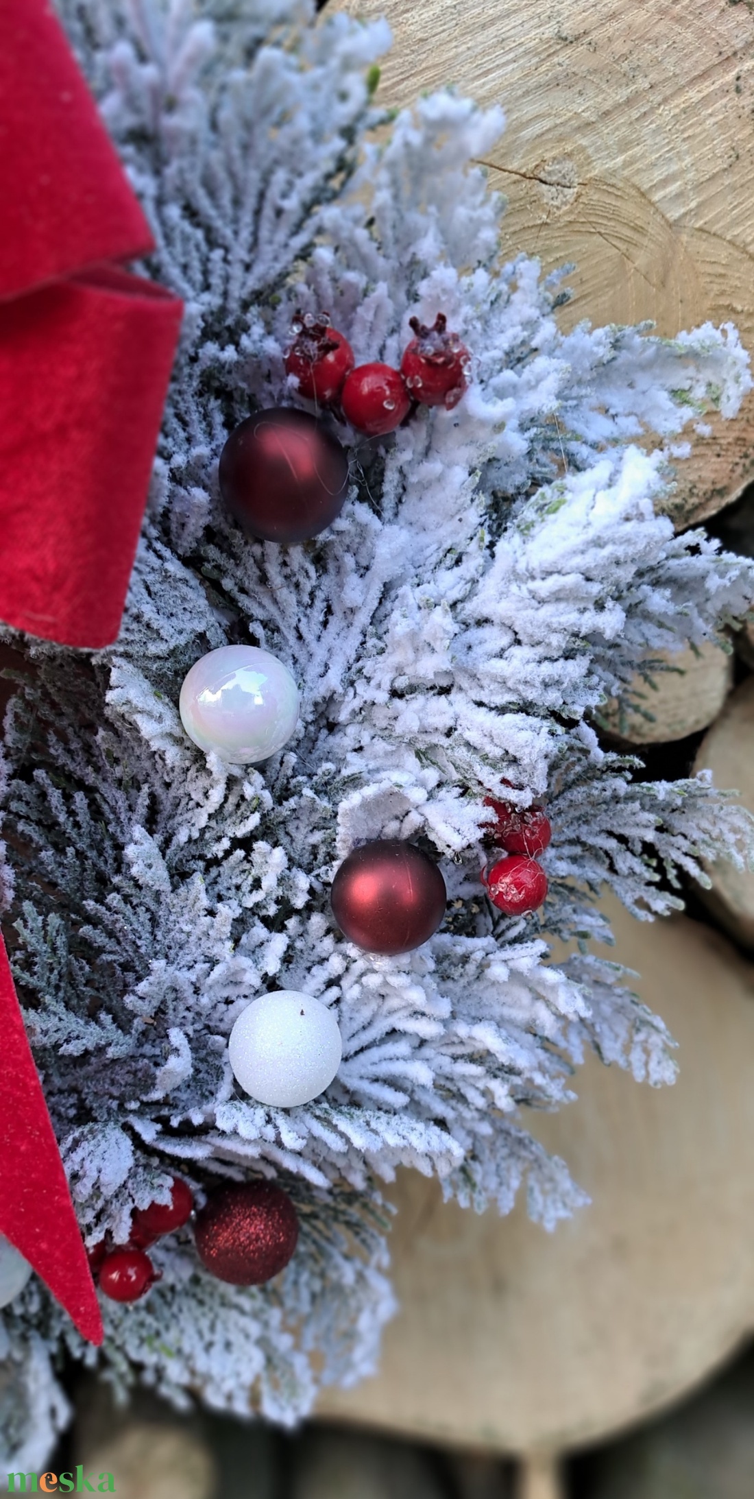 Kopogtató téli karácsonyi piros-fehér színben - karácsony - adventi díszek - adventi ajtódísz - Meska.hu