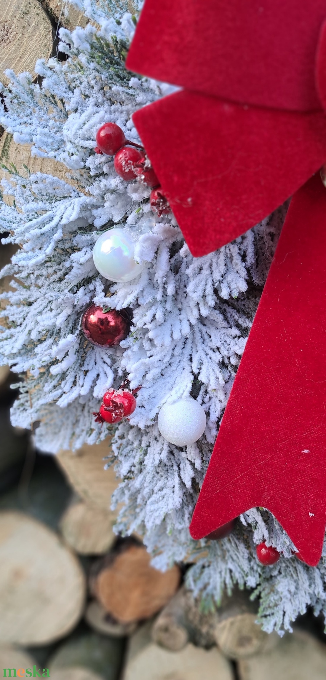 Kopogtató téli karácsonyi piros-fehér színben - karácsony - adventi díszek - adventi ajtódísz - Meska.hu