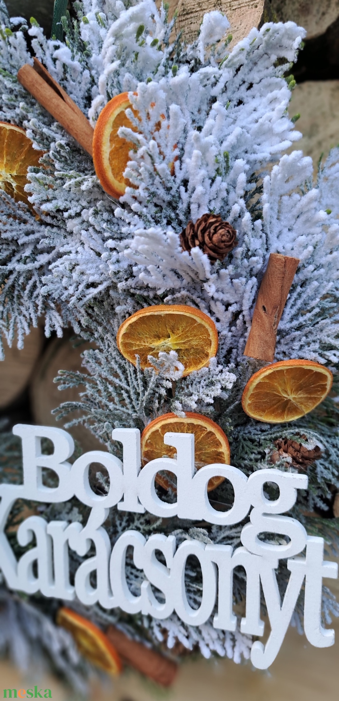 Karácsonyi kopogtató narancs-fahéj díszítéssel - karácsony - adventi díszek - adventi ajtódísz - Meska.hu