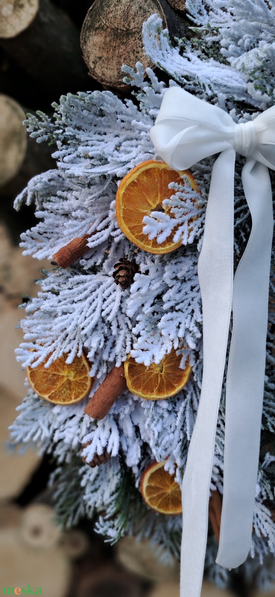 Karácsonyi kopogtató narancs-fahéj díszítéssel - karácsony - adventi díszek - adventi ajtódísz - Meska.hu