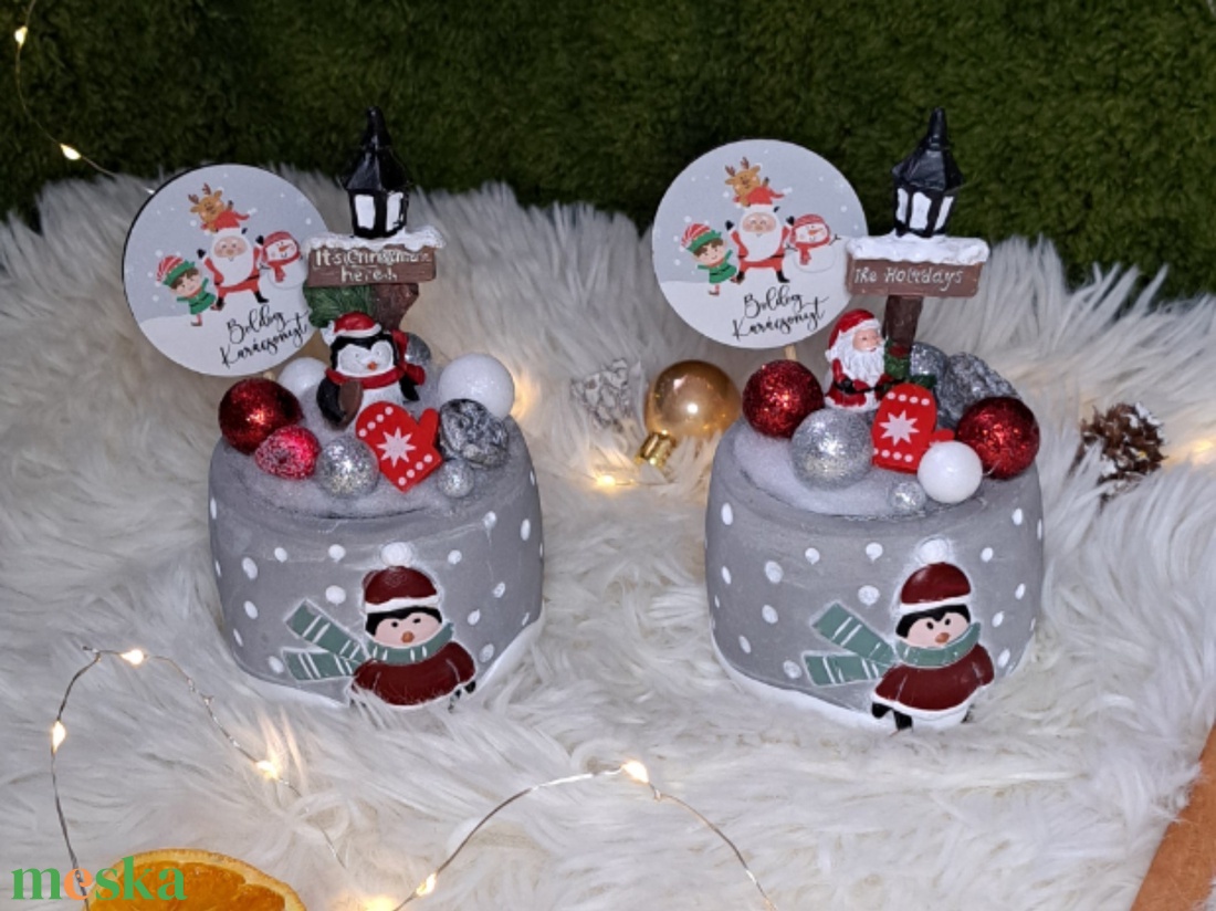 Adventi asztaldísz pingvines kaspóban - karácsony - adventi díszek - adventi asztaldísz - Meska.hu
