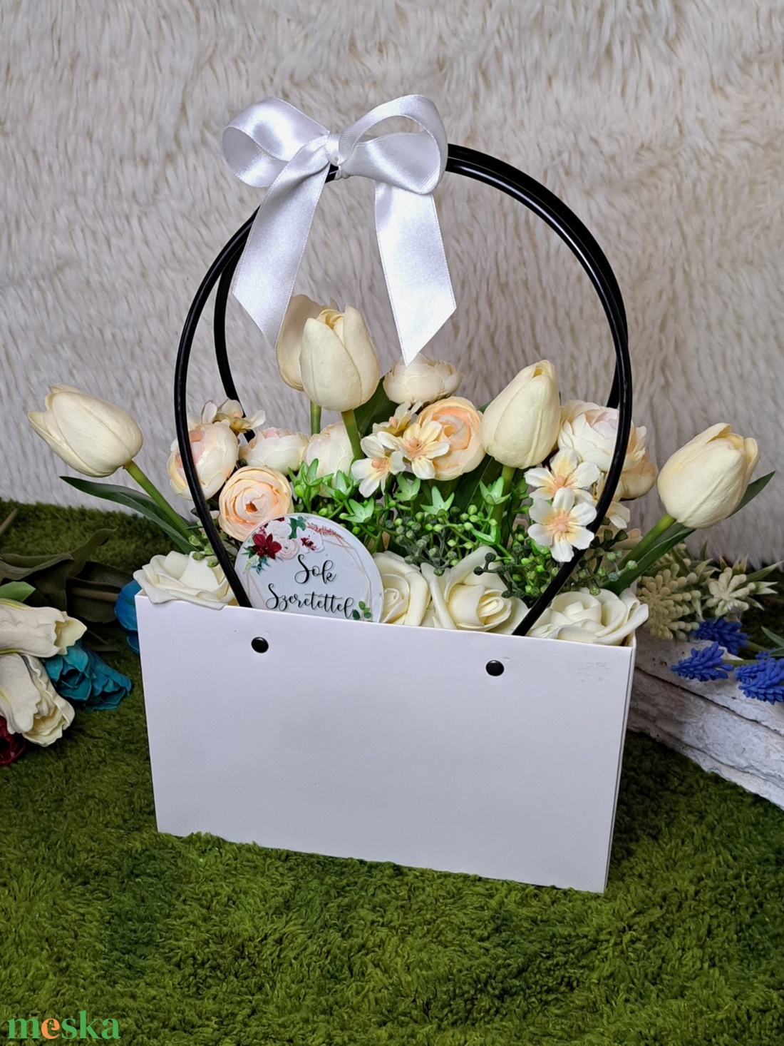 Virágtáska ajándék alkalomra - otthon & életmód - virágdekoráció - virágdíszek - asztali virágdísz - Meska.hu