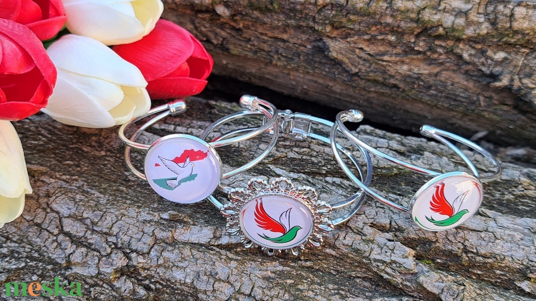 Ékszerszett nemzeti ünnep színeiben békegalamb motivummal - ékszer - ékszerszett - Meska.hu