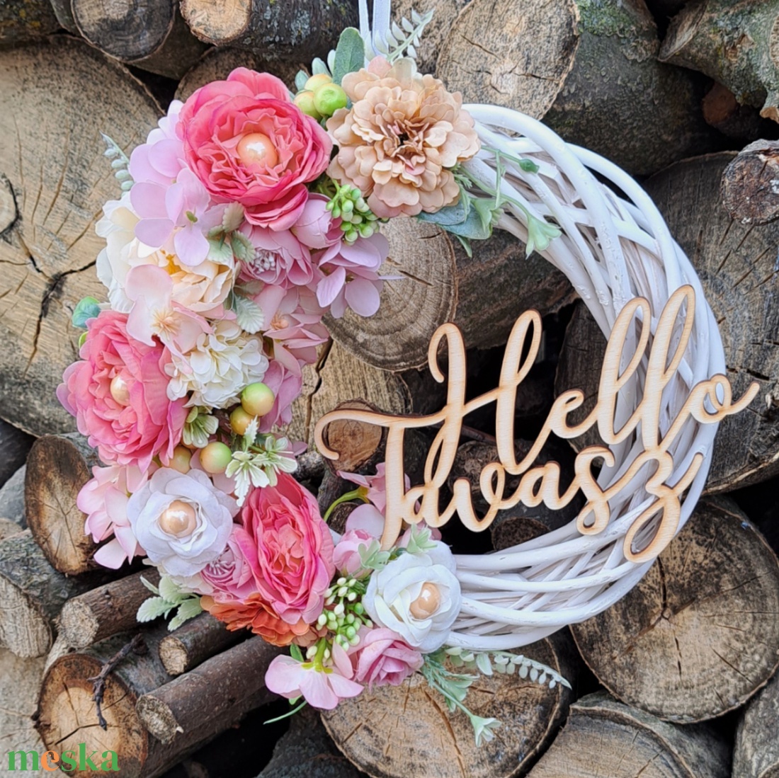 Kopogtató hello tavasz felirattal - otthon & életmód - dekoráció - ajtó- és ablak dekoráció - ajtódísz & kopogtató - Meska.hu