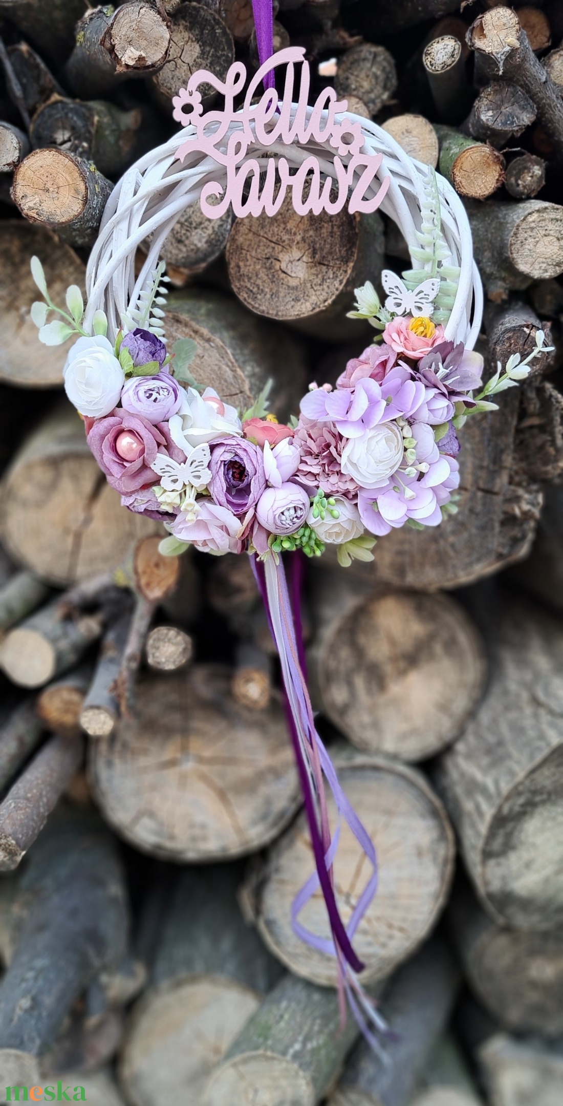 Kopogtató hello tavasz felirattal - otthon & életmód - dekoráció - ajtó- és ablak dekoráció - ajtódísz & kopogtató - Meska.hu