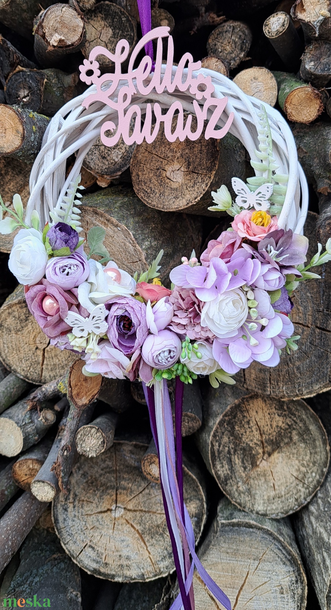 Kopogtató hello tavasz felirattal - otthon & életmód - dekoráció - ajtó- és ablak dekoráció - ajtódísz & kopogtató - Meska.hu