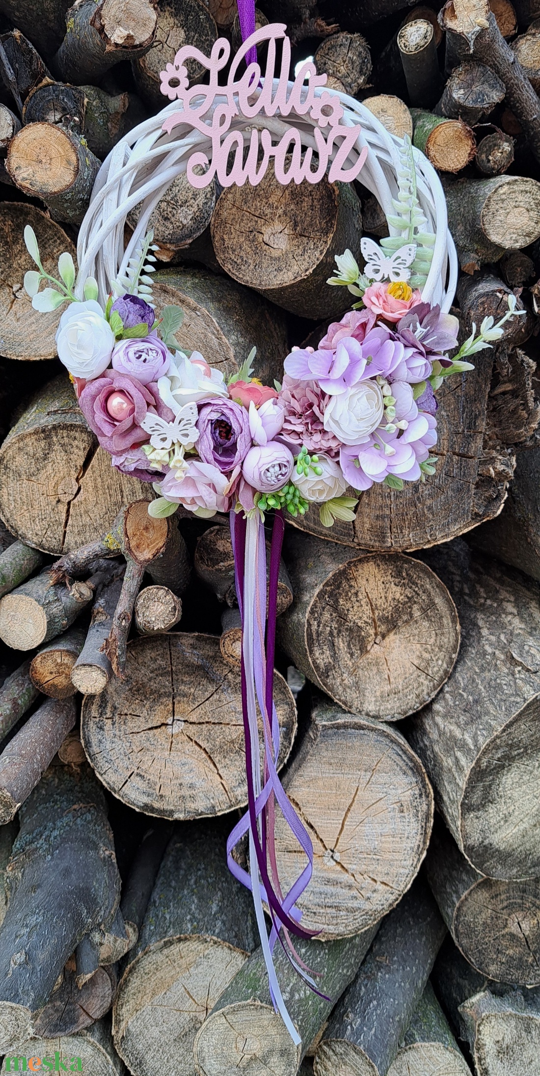 Kopogtató hello tavasz felirattal - otthon & életmód - dekoráció - ajtó- és ablak dekoráció - ajtódísz & kopogtató - Meska.hu